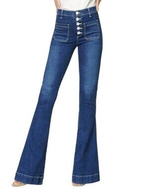 Ramy Brook Cindy High-Rise Flare Jean Medium Wash Button-fly Retro Women's 24